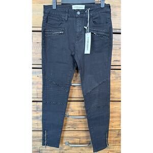 Etienne Marcel Jeans Womens 27 Black Studded Moto Skinny Skinny Zip Denim